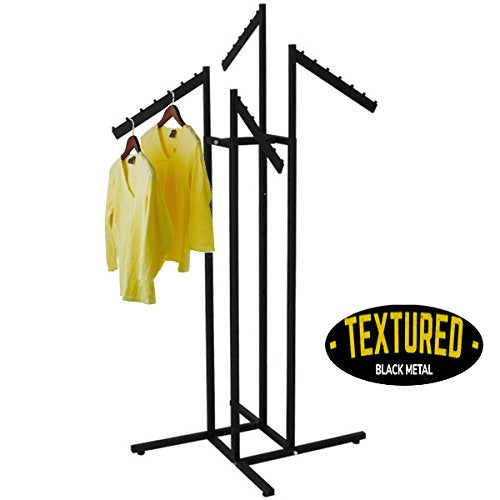 Only Garment Racks - Clothing Rack - Heavy Duty Textured Black Finish - 4 Way Clothes Rack, Adjustable Height Decorative Blade Waterfall Arms, Perfect for Retail Clothing Store Display