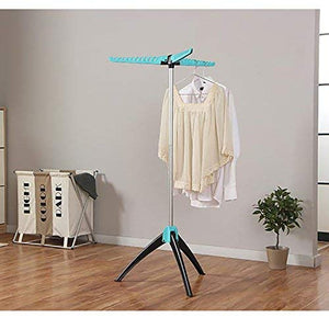 PLLP Drying Rack Hangers Airer Metal Clothes Hanger Stand, 3 Arm for Indoor & Outdoor Foldable Tripod Clothes in Blue 60 X 57 X 130 cm Clothes Rack