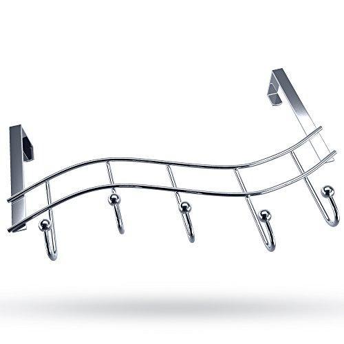 Purchase over the door rack with hooks 5 hangers for towels coats clothes robes ties hats bathroom closet extra long heavy duty chrome space saver mudroom organizer by kyle matthews designs