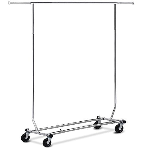 go2buy Heavy Duty Single Rail Clothing Garment Rack Portable Closet Hanging W/Casters Chrome Silver