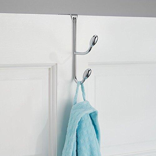 New mdesign over door 2 hook 2 tier steel double storage organizer rack for coats hoodies hats scarves purses leashes bath towels robes pack of 2 chrome