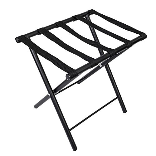 Benlet Portable Iron Stoving Varnish Luggage Rack, 50 x 40 x 50cm Black Metal Foldable Luggage Rack Stand with Belts,US Stock