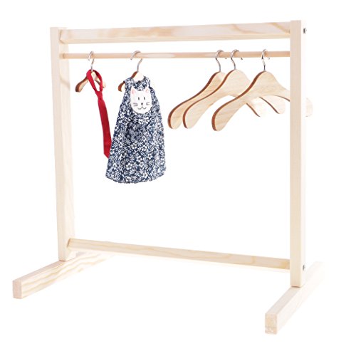 MonkeyJack 1/6 Doll Wood Garment Rack Coat Dress Clothes Organizer 30cm With 10 Pieces Clothes Hangers for BJD SD Doll