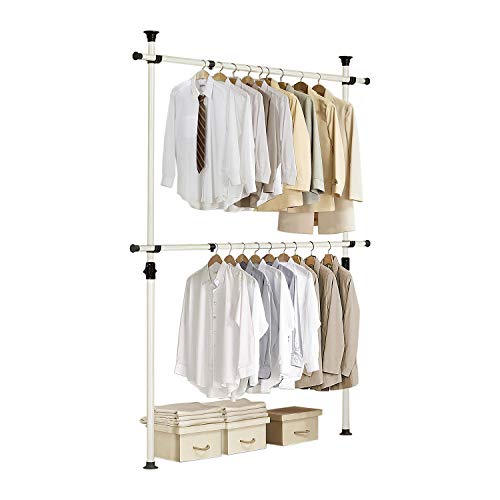 Prince Hanger, 1-Touch Double Adjustable Hanger PHUS-0023, Holds 176lb per Bar, Heavy Duty 38mm Poles, Ivory