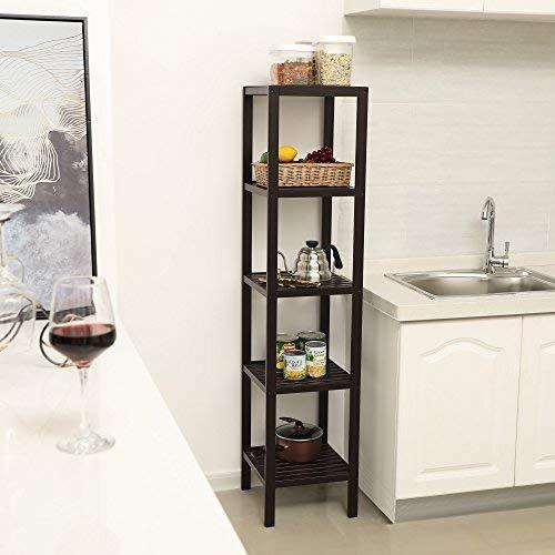 Top rated songmics 100 bamboo bathroom shelf 5 tier multifunctional storage rack shelving unit bathroom towel shelf for kitchen livingroom bedroom hallway brown ubcb55z