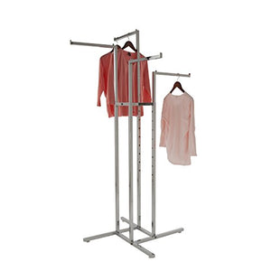 Only Garment Racks #2223 Four Way Rack Clothing Rack - Heavy Duty Chrome 4 Way Rack, Adjustable Height Arms, Square Tubing, Perfect for Clothing Store Display with 4 Straight Arms
