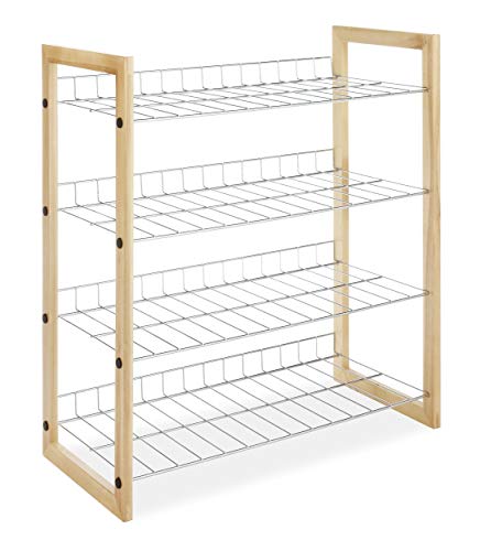 Whitmor 4 Tier Closet Shelf - Storage Organizer - Natural Wood and Chrome