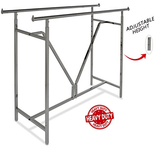 Only Hangers Adjustable Height - Heavy Duty - Double Bar Rectangular Rack with V-Brace - Maximum Extended Height to 81"