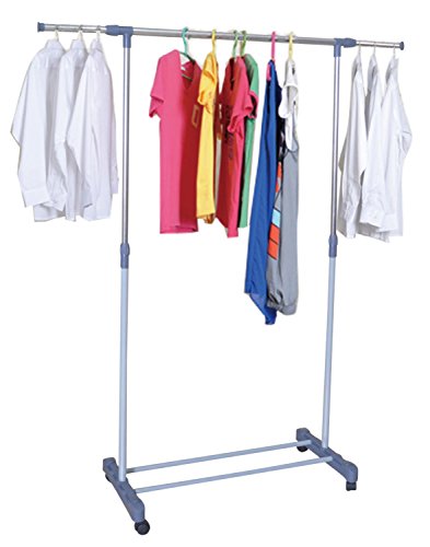 Unity Single Garment Rack - Telescopic Side Extensions - (31" - 42") x 17" x (35" - 65") - Sturdy Wheeled Base - Highly Portable - Tons Of Storage - Heavy Duty