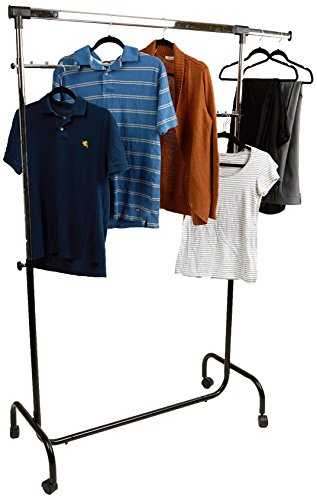 Mind Reader Heavy Duty Rolling Clothing Garment Rack, Commercial Grade Single Rail, with Hooks, Silver