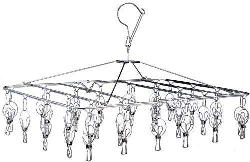 Pro Chef Kitchen Tools Stainless Steel Clothes Drying Rack - Folding Portable Metal Hanger is Collapsible to Save Space to Hang Dry Laundry or Organize Closets Includes 30 Wire Clothespins