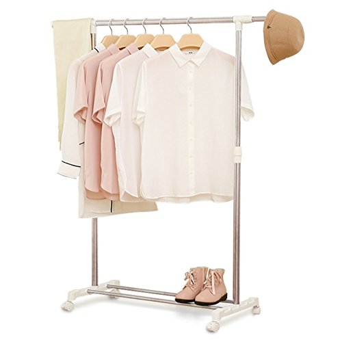 lililili Coat Racks,Floor Standing Multifuctional Hanger, Clothing rack, Adjustable Garment Rack With wheels, Indoor Drying rack-White