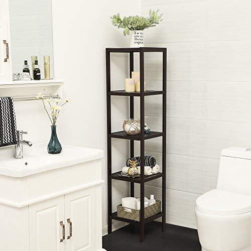 Try songmics 100 bamboo bathroom shelf 5 tier multifunctional storage rack shelving unit bathroom towel shelf for kitchen livingroom bedroom hallway brown ubcb55z