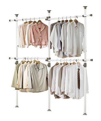 PRINCE HANGER, One Touch Double 2 Tier Adjustable Hanger, Holds 80kg(176LB) per Horizontal bar, Clothing Rack, Closet Organizer,38mm Vertical Pole, Heavy Duty, Garment Rack, PHUS-0033