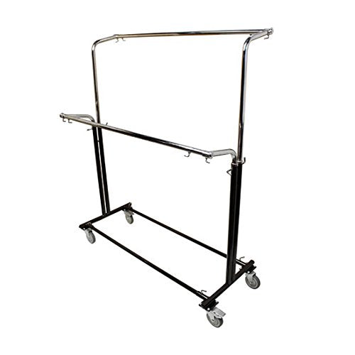 Adjustable Retail Garment Display Rack Clothing Clothes Hanger Double Bar Wheels