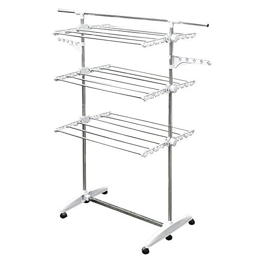 Stainless Drying Clothes Rack - Portable Rolling Drying Rack for Laundry Baby Clothes Drying Hangers Rack , Stainless Drying Racks for Laundry, 3 Tier Drying Racks for Laundry by KP Solutions