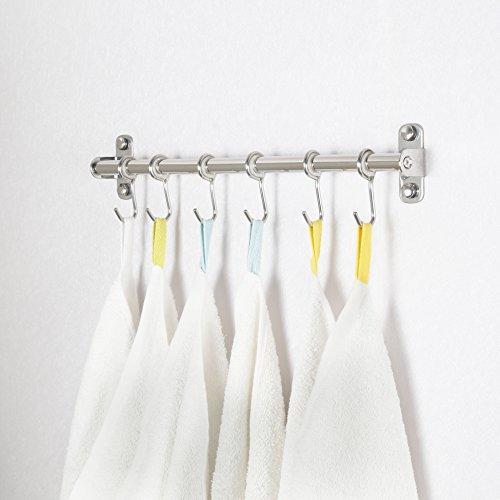 Home squelo kitchen sliding hooks solid stainless steel hanging rack rail with utensil removable s hooks for towel pot pan spoon loofah bathrobe wall mounted