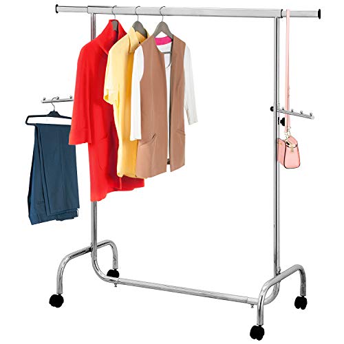 Tatkraft Falcon Garment Rack, Clothes Rack on Wheels, Adjustable Length & Height, Chromed Steel