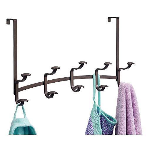 Top mdesign decorative metal over door 10 hook steel storage organizer rack for coats hoodies hats scarves purses leashes bath towels robes for mens and womens clothing bronze