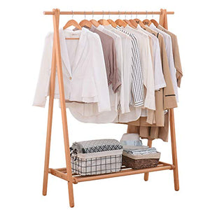 MING REN Wooden Coat Rack,Adjustable Clothing Rail Garment Clothes Rack Collapsible 3 Sizes,2 Color (Color : Wood Color, Size : 75x149CM)