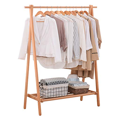 YX Xuan Yuan Wooden Coat Rack,Adjustable Clothing Rail Garment Clothes Rack Collapsible 3 Sizes,2 Color Home Storage (Color : Wood Color, Size : 75x149CM)