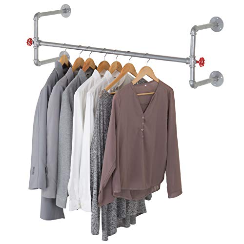 MyGift 45-Inch Industrial Silver-Tone Metal Pipe-Theme Garment-Hanging Rack