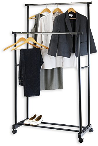 Simple Houseware Double Rod Portable Clothing Hanging Garment Rack