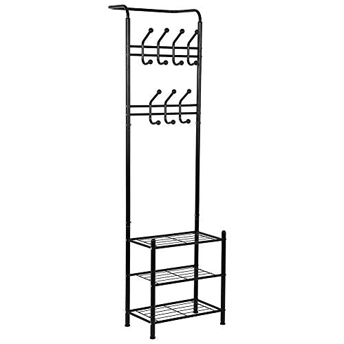 GOTOTOP Metal Entryway Coat Shoe Rack 3-Tier Shoe Bench with Coat Hat Umbrella Rack