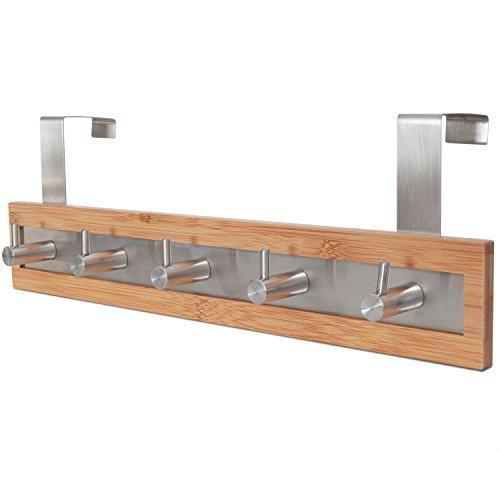 Save toilettree products bamboo wood stainless steel over the door towel rack 5 hooks
