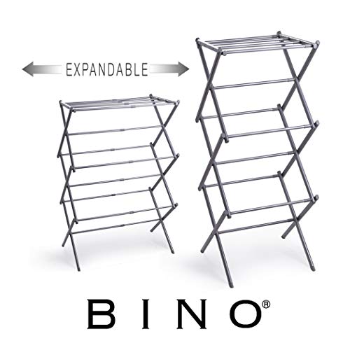 BINO 3-Tier Expandable Collapsing Foldable Laundry Drying Rack, Silver