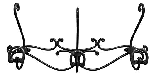 Headbourne 8061E 16" Over The Door Metal Hook Rail / Coat Rack with 3 Double Hooks and Black Nickel Finish