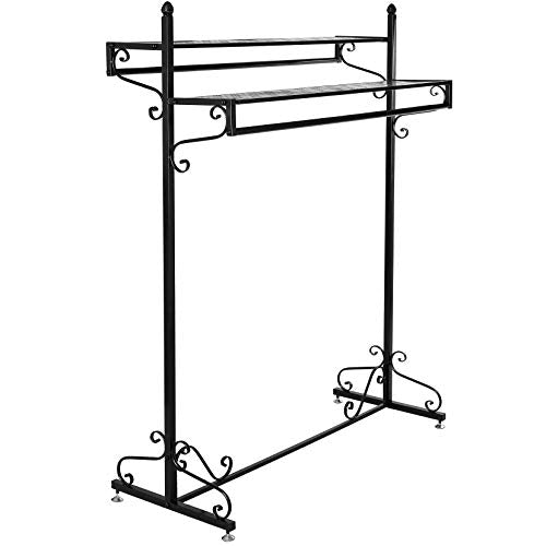 MyGift 63-Inch Victorian Style Boutique Clothes/Garment Display Rack w/Dual Hangrail & Cargo Shelves, Black