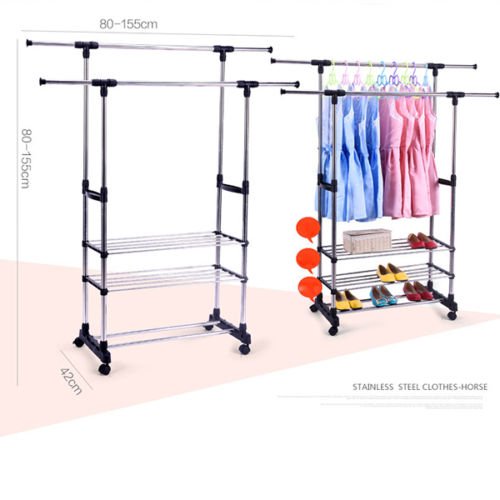 Garment Rolling Rack Double Rail Clothing Bar Retail Display Hanger