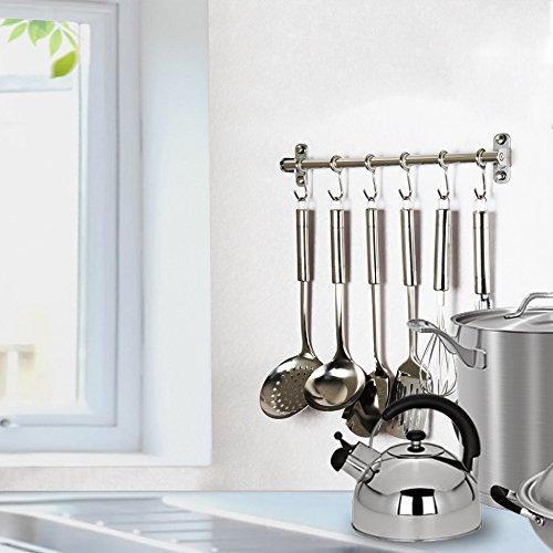 Kitchen squelo kitchen sliding hooks solid stainless steel hanging rack rail with utensil removable s hooks for towel pot pan spoon loofah bathrobe wall mounted