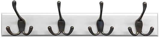 Headbourne 8032E 18" Black Hook Rail / Coat Rack with 4 Antique Bronze Triple Hooks