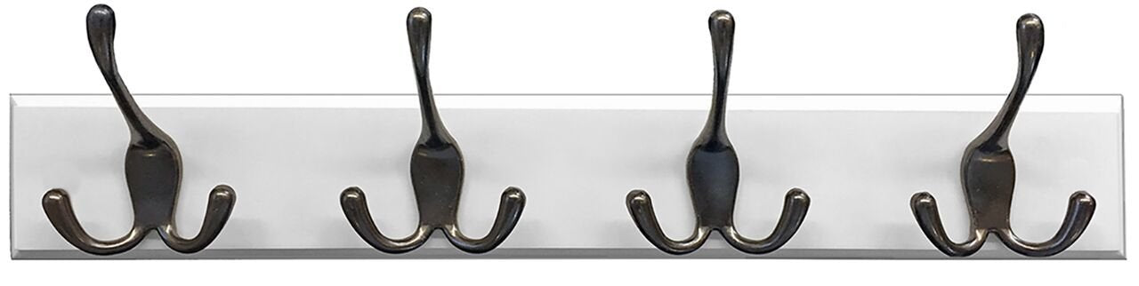 Headbourne 8044E 18" Dark Brown Hook Rail / Coat Rack with 4 Black Nickel Triple Hooks