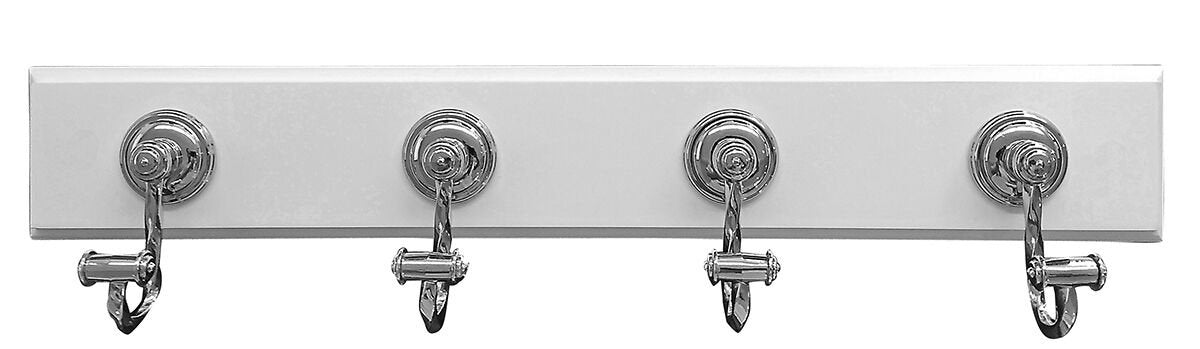 Headbourne 8023E 18" White Hook Rail / Coat Rack with 4 Chrome Double Hooks