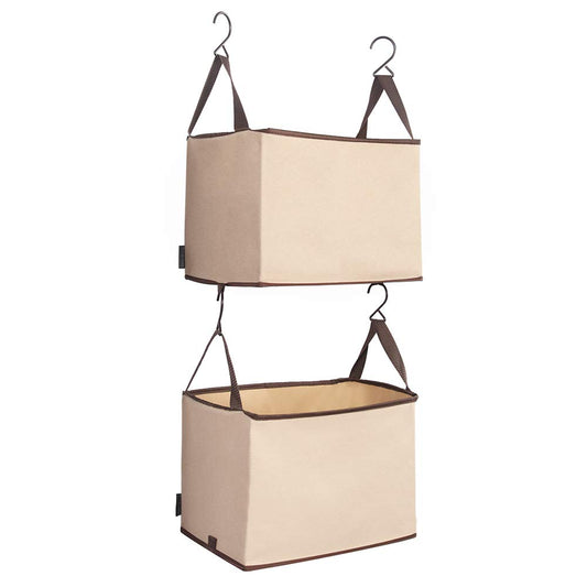 STORAGE MANIAC 2-Shelf Hanging Closet Organizer, Heavy-Duty Hanging Shelf with Hooks, Beige