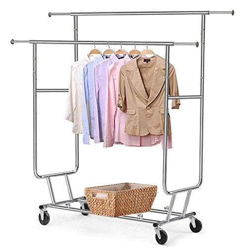 Gotobuy Heavy Duty Garment Clothes Rack Hanger Holder Double Rolling Rack