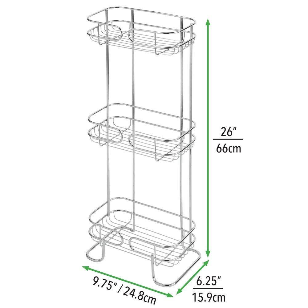 Buy now mdesign rectangular metal bathroom shelf unit free standing vertical storage for organizing and storing hand towels body lotion facial tissues bath salts 3 shelves 2 pack chrome