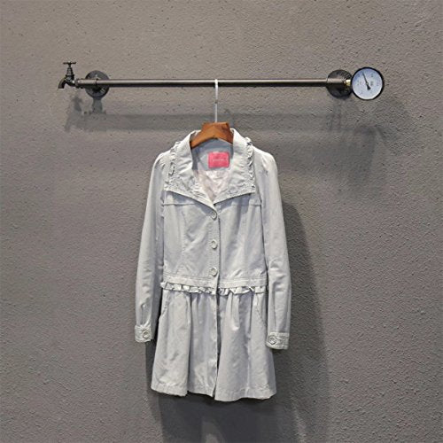 FURVOKIA Industrial Pipe Floating Wall Clothes Rack Clothing Store Display Shelf Hanger Closet Organization Retail Pressure Gauge Decor Display Shelves?One Pipe Shelves,47" L?