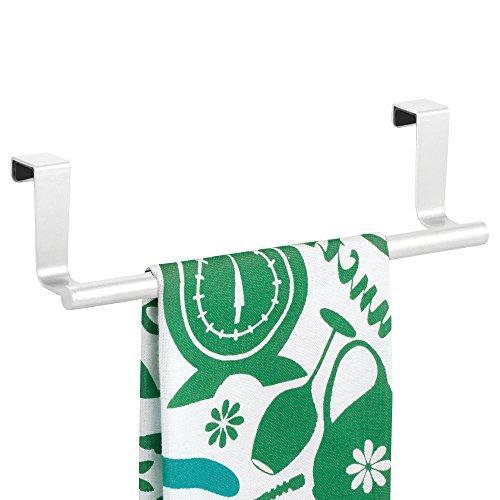 Explore mdesign decorative metal kitchen over cabinet towel bar hang on inside or outside of doors storage and display rack for hand dish and tea towels 9 wide 2 pack matte white