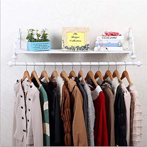XM ZfgG Coat Rack Clothing Rod Rack with Storage Shelf,White Wall Mounted Metal Corner Clothing Hanging Bar, Garment Rack (Size : 60cm)