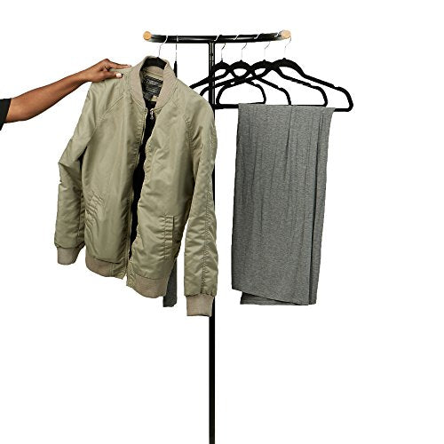 Mind Reader STANDHANG-BLK Free Standing Clothes Rack, Coat Rack, Wall Hanger Stand, Garment Rack Clothing Hanger, Space Saver, Black