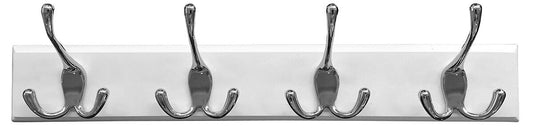 Headbourne 8018E 18" White Hook Rail / Coat Rack with 4 Chrome Triple Hooks