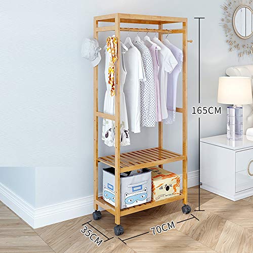 MEIDUO Bamboo Coat Rack Garment Rack Coat Clothes Hanging Rail 2 Tiers 4 Hooks for Shoe and Hat Rack Laundry Storage Shelves (Color : 1001, Size : 70CM)