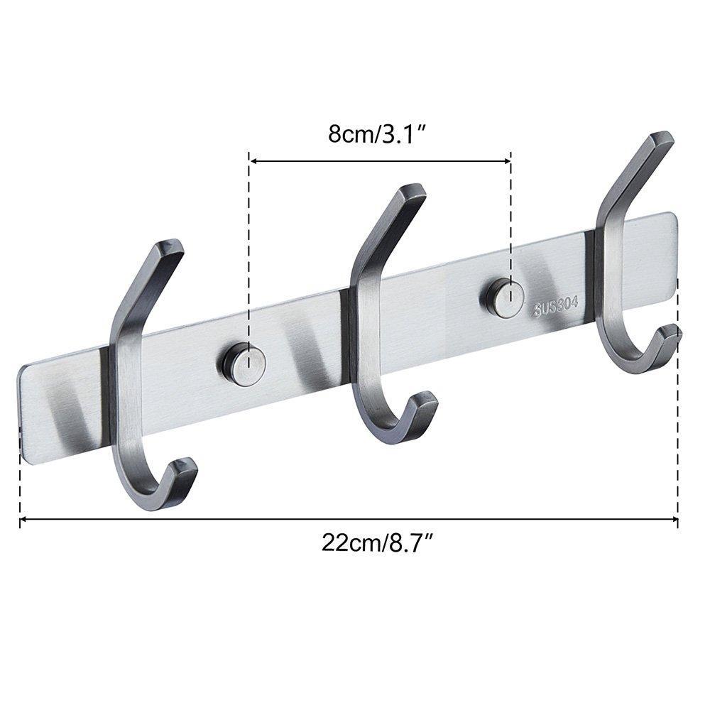 Best mellewell utility hook rails storage racks 8 7 inch with 3 heavy duty hooks wall coat robe towel pan hook hanger bathroom kitchen organizer brushed stainless steel 2 pack 08002hk03