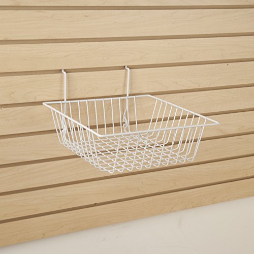Only Garment Racks #5612WHITE (Pack of 6) White Wire Baskets for Grid Wall, Slat Wall or Pegboard - Merchandiser Baskets, White Wire Basket 12