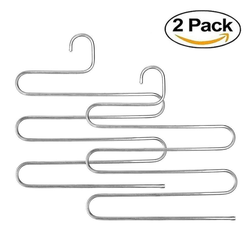 Latest ycammin pants hangers s type stainless steel trousers rack 5 layers multi purpose closet hangers saver storage rack for clothes towel scarf trousers tie etc2 pcs