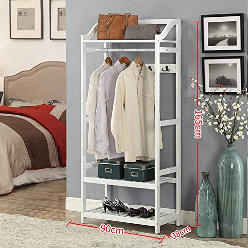 MEIDUO Free Standing Coat Rack Clothing Garment Rack with 2-Tire Shelf for Shoes Clothes Storage with Hooks (Color : White, Size : 90cm)